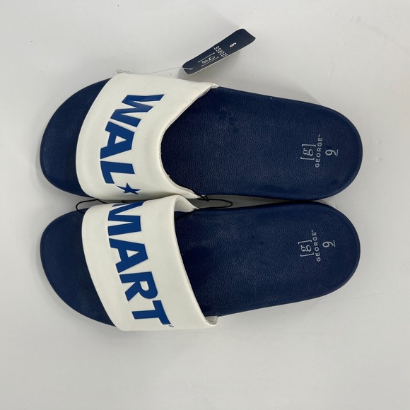 Walmart Logo Flip Flop Slide Sandals Mens Size 9 George‎ RARE White Blue New main image 8